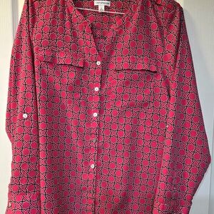 Croft & Barrow Pink Geometric Button-Up Blouse